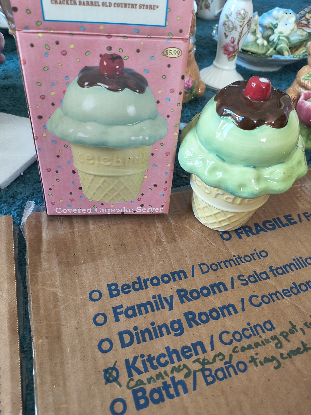 Covered Cupcake Server Ceramic Ice Cream Cone with Cherry And Cupcake